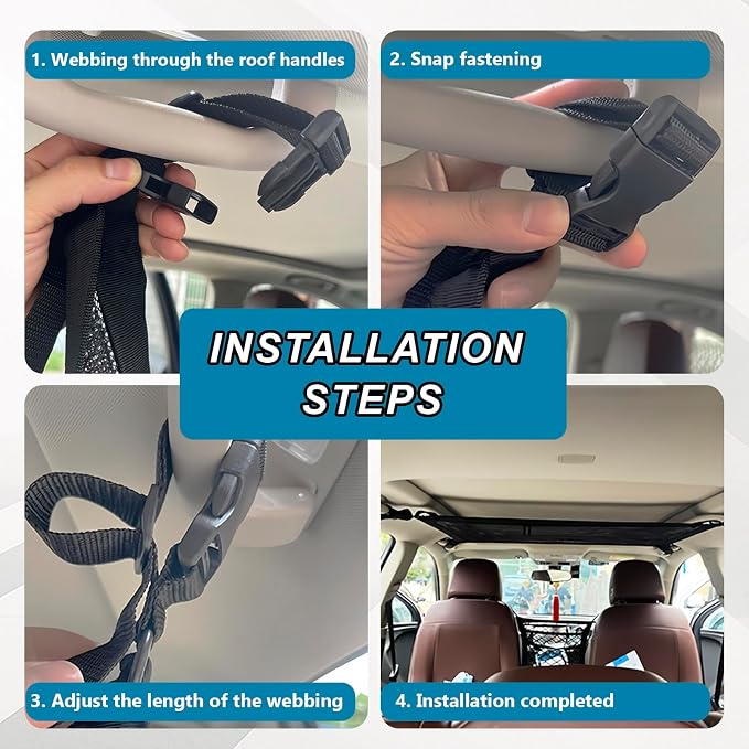 Car Ceiling Cargo Net Pocket,Double-Layer Roof Storage Netting Organizer | Overhead Ceiling Mesh Divider,Universal Car Camping Travel Bag for Road Trip Essentials Fits Trucks SUVs