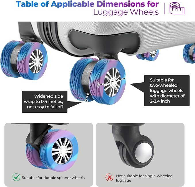 8Pcs Luggage Wheel Covers, Travel Accessories (Gradient Blue & Purple) | Wear-resistant & anti-noise silicone covers. Fits 2-2.4" wheels. Protects suitcase wheels. Travel essential for suitcases