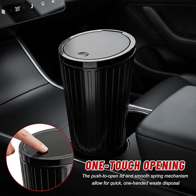 Car Trash Can with Lid, Leakproof Auto Cup Holder Garbage Can with Trash Bags, Waterproof Dustbin Container Waste Organizer for Vehicle Home Office, Car Accessories (Black)