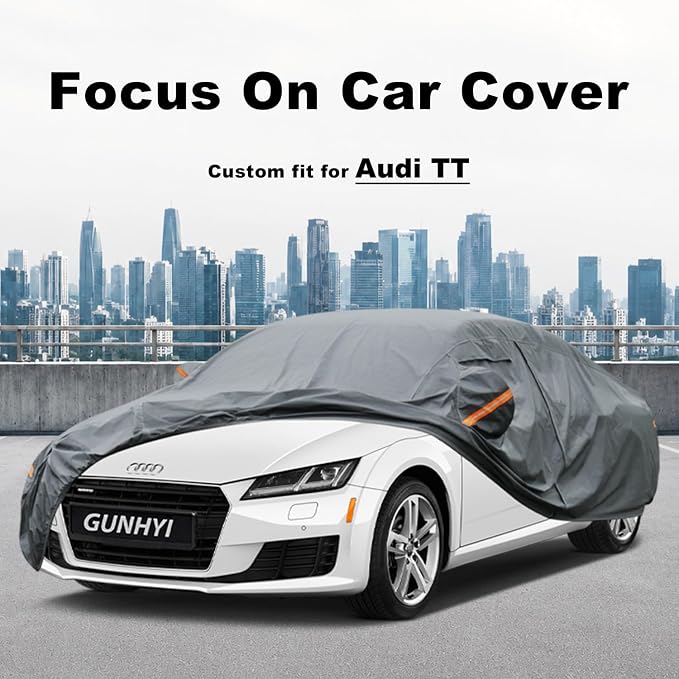 GUNHYI Premium Car Cover Custom Fit Audi TT, 16 Layers Heavy Duty Car Cover Waterproof All Weather with Zipper Door for Sun Rain Snow Dust Uv Protection