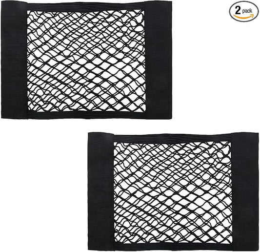 2PCS Universal Car Pouch Mesh Ceiling Netting Storage Black | Elastic Trunk Organize Bag, Auto Wall Sticker Net Pocket, Load Cargo Mesh Storages Holder