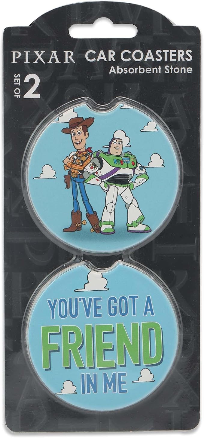 Disney Pixar Toy Story Woody and Buzz Ceramic Car Coasters | Fun Auto Coasters, Set of 2 for Car or Truck