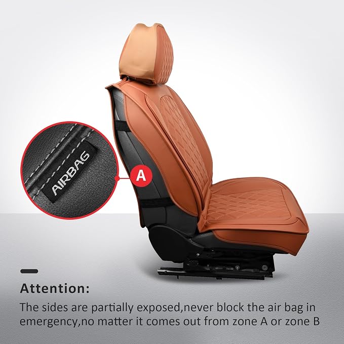 MIROZO Front Seat Covers Brown, Leather Car Seat Cover Breathable Automotive Seat Covers Universal Car Seat Protector Vehicle Cushion Cover for Sedan, Truck and SUV (2PCS Front, Brown)