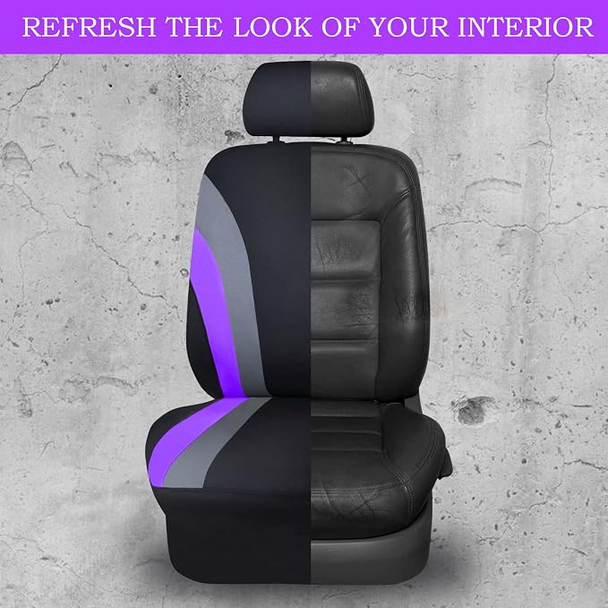 CAR PASS Line Rider Sporty Cloth Universal Fit Car Seat Cover -100% Breathable with 5mm Composite Sponge Inside,Airbag Compatible,3zipper Bench(Full Set, Black and Purple)