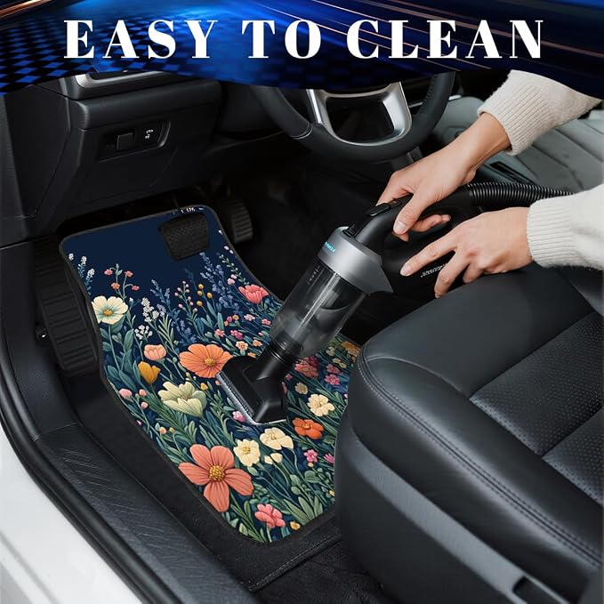 Wildflower Car Floor Mats Set of 4 Colorful Bloom Floral Field Automotive Foot Mats Rugs Carpet for Car Non-Slip Auto Car Accessories Universal Fit Car Accessories for Truck
