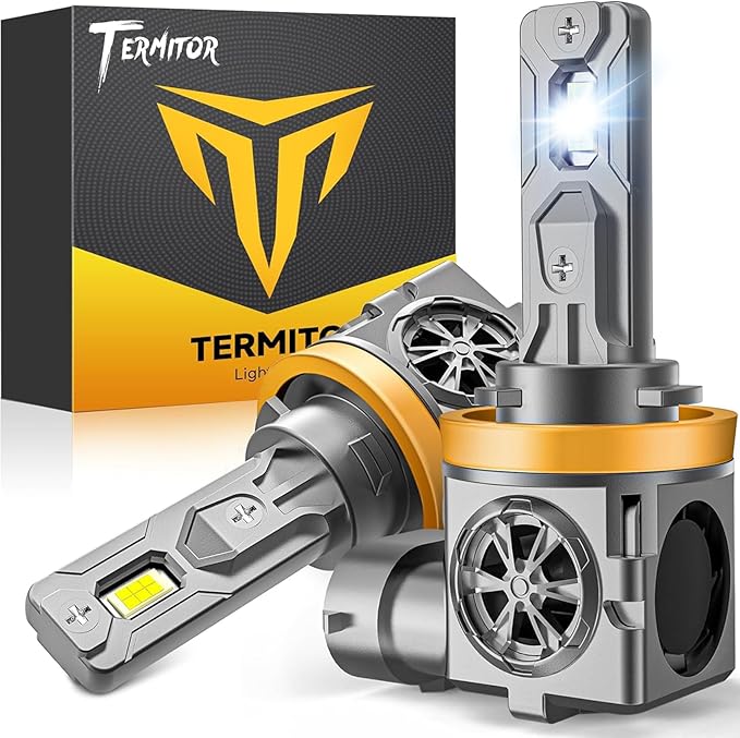 Termitor Latest H11 Driving Light Bulbs, 96,000LM Brightness | 6500K Cool White H9/H8/H16 Driving light bulbs, 10-Year Service Life with Cooling Fan, Real 1:1 Mini Size, Pack of 2