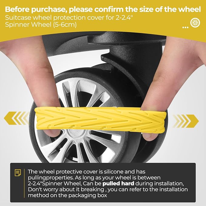 8Pcs Upgrade Luggage Wheel Covers, Travel Accessories (Yellow) | Wear-resistant & anti-noise silicone covers. Fits 2-2.4" wheels. Protects suitcase wheels. Travel essential for suitcases