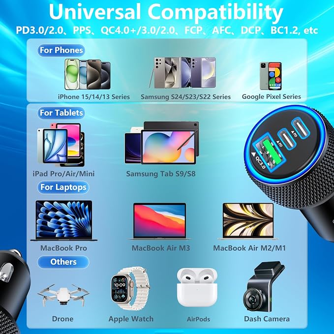 [Apple MFi Certified] iPhone 17 Car Charger, Rombica 3-Port 67W USB-C&USB-A Car Phone Charger Car Accessories PD/QC Fast Car Charging + Type-C Braided Cord for iPhone 17/17 Pro/16 Pro/15/Galaxy/Pixel