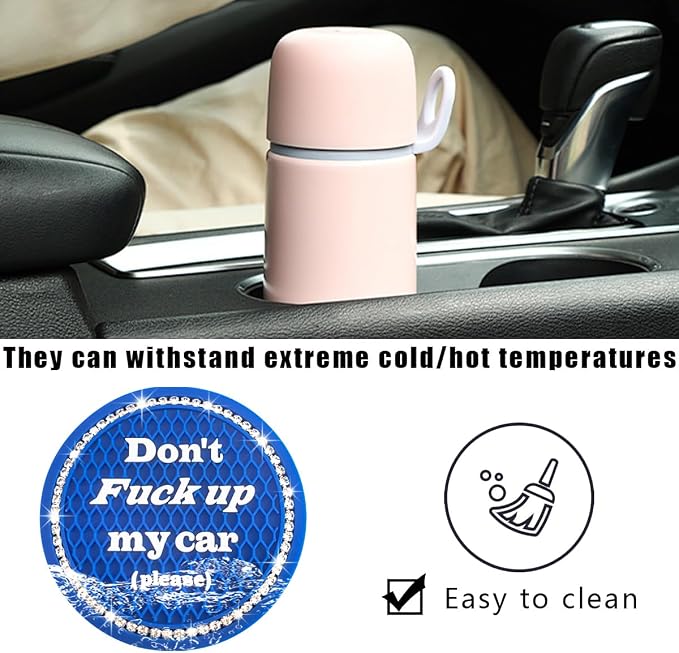 2 PCS Bling Car Cup Coaster, 2.75 Inch Anti-Slip Cup Holder Insert Coasters, Crystal Rhinestone Auto Drink Car Cup Mat for Women Girls, Universal Interior Car Accessories (Dark Blue)