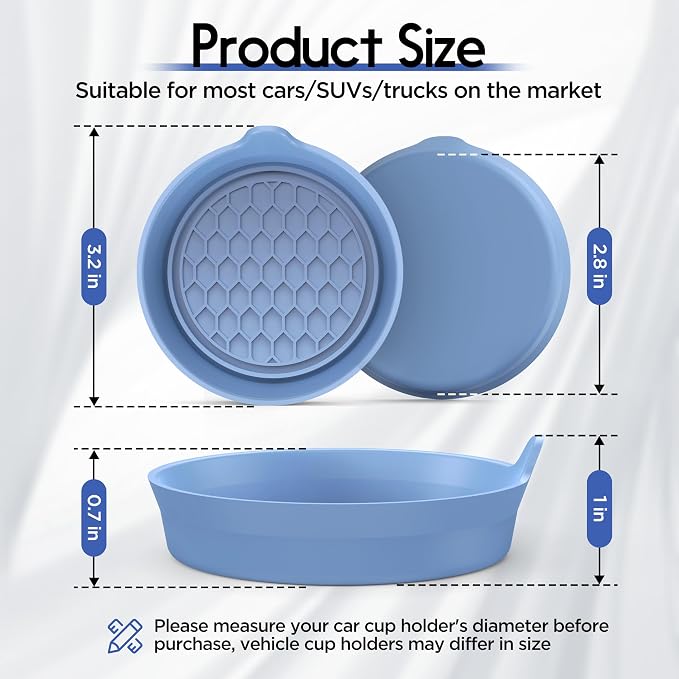 Amooca Car Cup Coaster Universal Automotive Waterproof Non-Slip Cup Holders Sift-Proof Spill Holder Car Interior Accessories 4 Pack Gray Blue