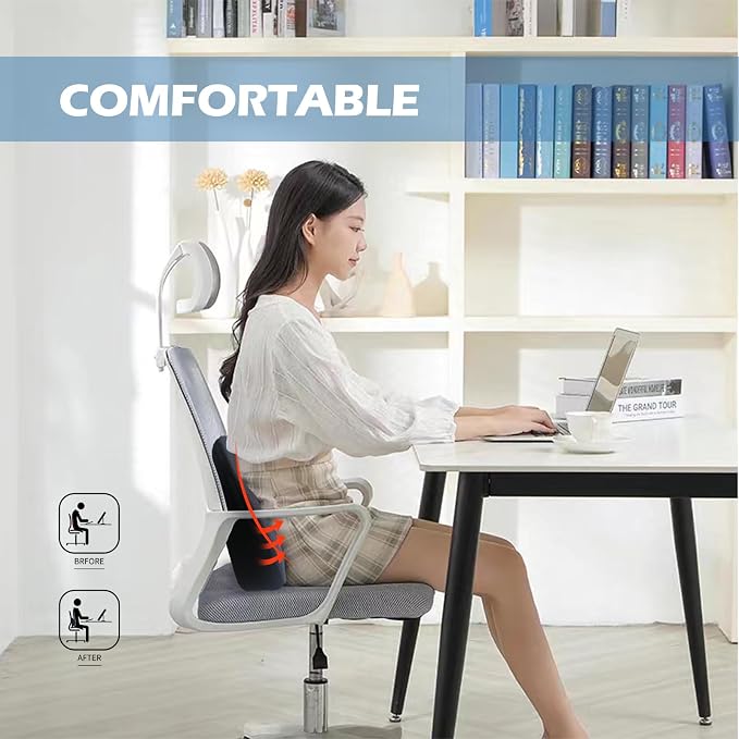 Super Cozy Lumbar Support Pillow for Car/Office Chair, 100% Memory Foam | Lumbar Pillow with Breathable Removable Cover, Ergonomic Design - Back Support for Back Pain Relief(Adjustable Strap, Black)