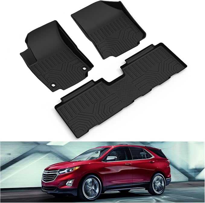 Kiwi Master Floor Mats for 2018-2024 Chevy Equinox/GMC Terrain | Custom Fit All Weather Car Mats, Heavy Duty TPE Floor Liners, Front & Rear 2 Row Set, Black
