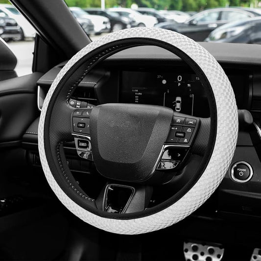 Elastic Stretch Steering Wheel Cover, Steering Wheel Protector, 15 Inch Anti-Slip Breathable Microfiber Ice Silk Protection, Easy Carry, Warm in Winter & Cool in Summer for Cars (White)