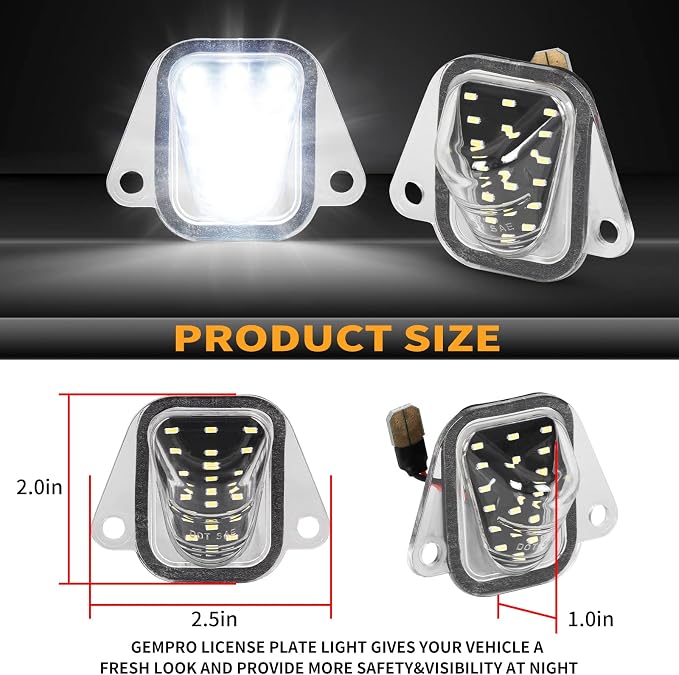 Gempro LED License Plate Lights Rear Bumper Tag Lamp Assembly for 2007-2014 Chevy Suburban Tahoe GMC Yukon C-adillac Escalade ESV, 6000K White 2PCS