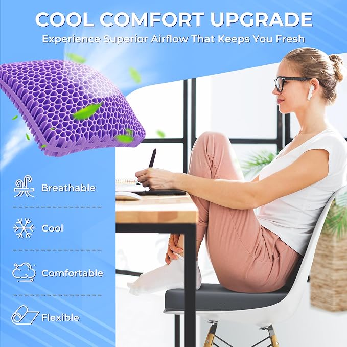 TushGuard Gel Seat Cushion, Enlarged & Thickened Patent Design-Grey | Breathable Cooling Chair Pad, Soft Car Seat Cushion for Wheelchair
