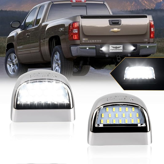 POPMOTORZ LED License Plate Lights Tag Lamps For Chevy Silverado GMC Sierra 1500 2500 3500 Suburban Tahoe Avalanche Traverse Yukon XL Cadillac Escalade LED Tag Lights Chrome Housing 2 PCS