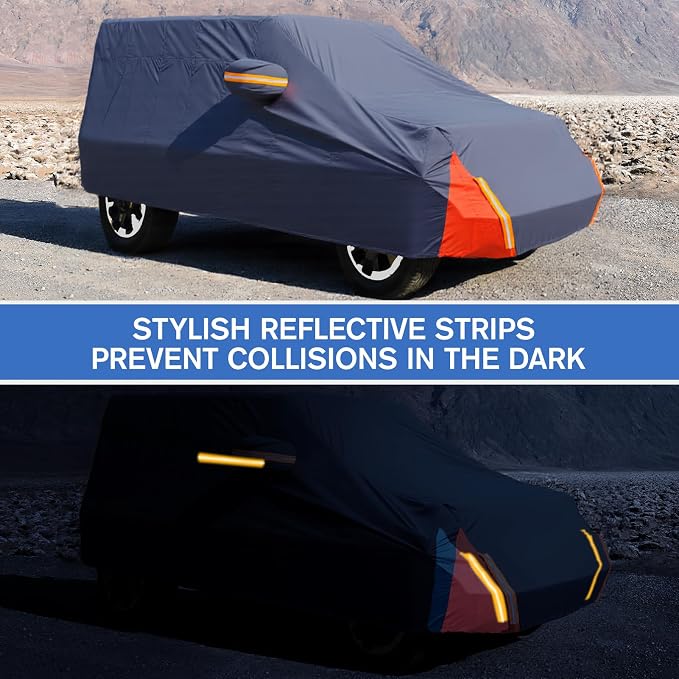 Car Cover Waterproof 2 Door, All Weather for Automobiles, Outdoor Full Exterior Cover Rain Sun UV Snowproof Protection with Zipper Cotton, Mirror Pocket for Jeep Covers Fits JK JL TJ YJ CJ