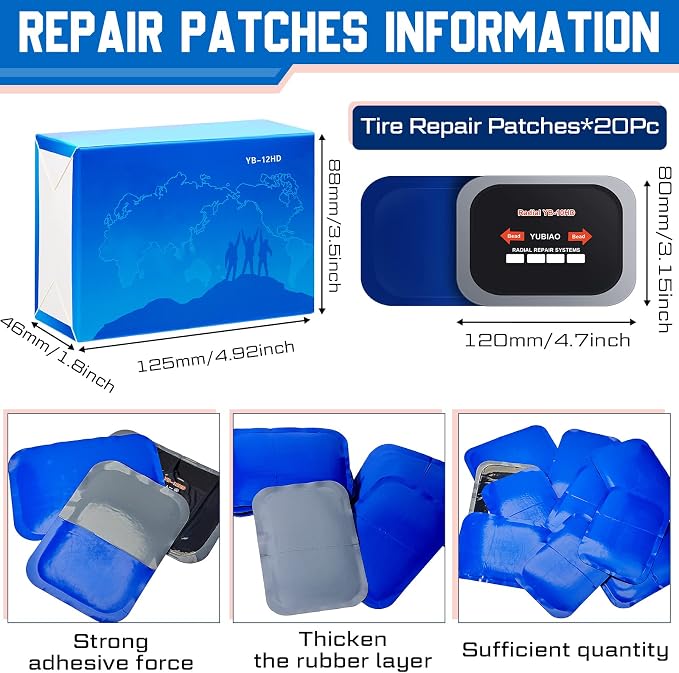 Tallew 20 Pcs Tire Patch Heavy Duty Rubber Patches Radial Repair Patch Tube and Tire Plug Kit Emergency Repair Tool for Puncture Car Truck Bus Tractor Vehicle (3.15 x 4.7 Inch)