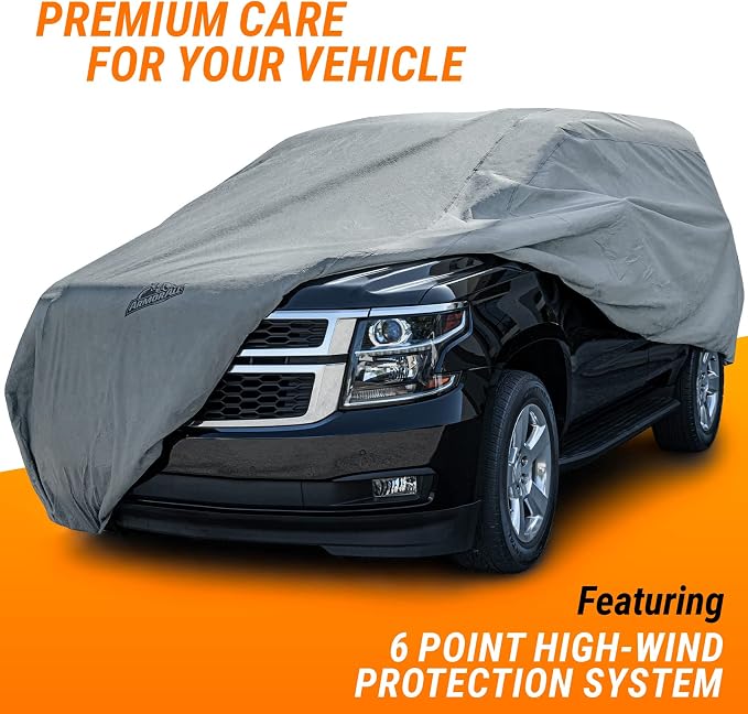 Armor All Car Cover Waterproof All Weather Heavy Duty SUV or CUV up to 229" | Scratch-resistant soft lining, 6 secure straps, includes storage bag, works for Sun Rain Snow Hail Outdoor Indoor Protection