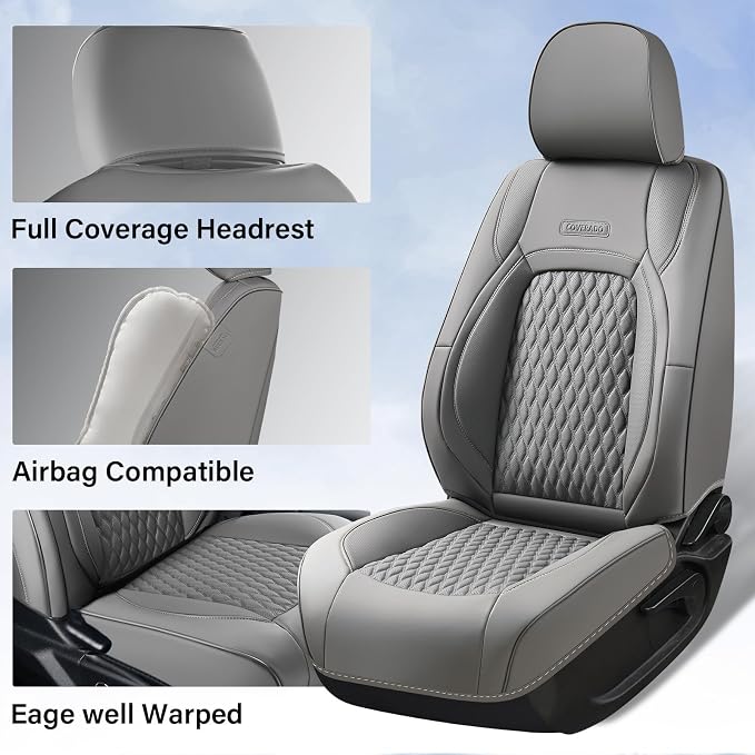 Coverado Chevy Chevrolet Silverado GMC Sierra Seat Covers Full Set, Fit for 2007-2013 & 2019-2026 1500, 2020-2026 2500HD 3500HD Crew Double Extended Cab, Faux Waterproof Leather Seat Covers (Gray)