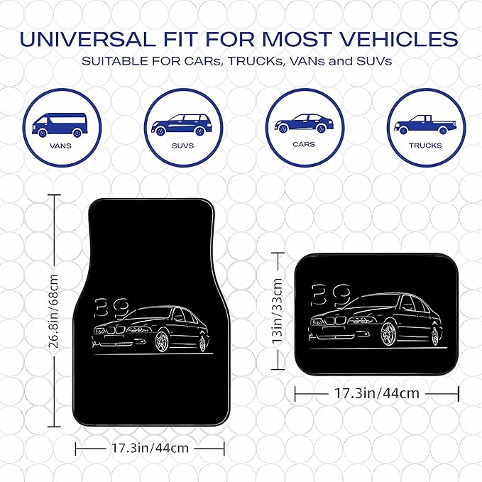 Universal Fit Car Floor Mats Set of 4Pcs, E39 Car Print All-Weather Front Rear Car Carpet Mats, Non-Slip Car Floor Mat Car Accessories for Automotive Trucks SUV Sedans Vans