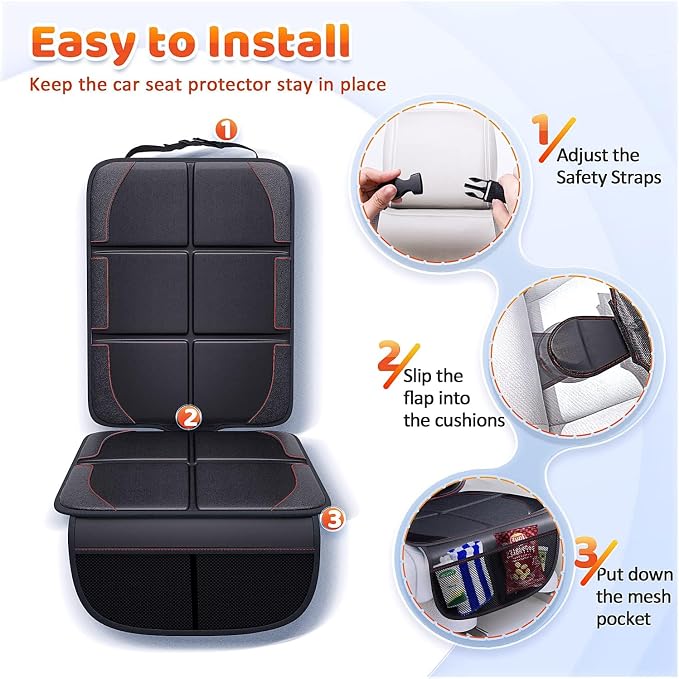 Gimars XL Thickened Car Seat Pad, Pack of 2, [ISOFIX Suitable], Universal Waterproof 600D Oxford Car Seat Protector with Mesh Pockets, Universal for SUVs, Cars and Trucks, Black