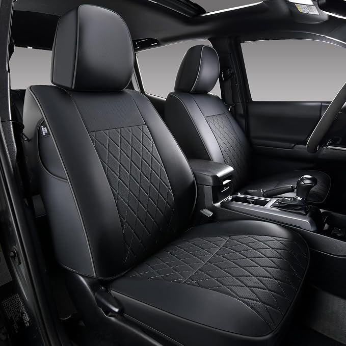 Coverado Tacoma Front Seat Covers, Car Seat Covers Custom Fit for 2016-2023 Toyota Tacoma Double & Crew Cab, Faux Leather Seat Covers Protector Tacoma Accessories (Black)