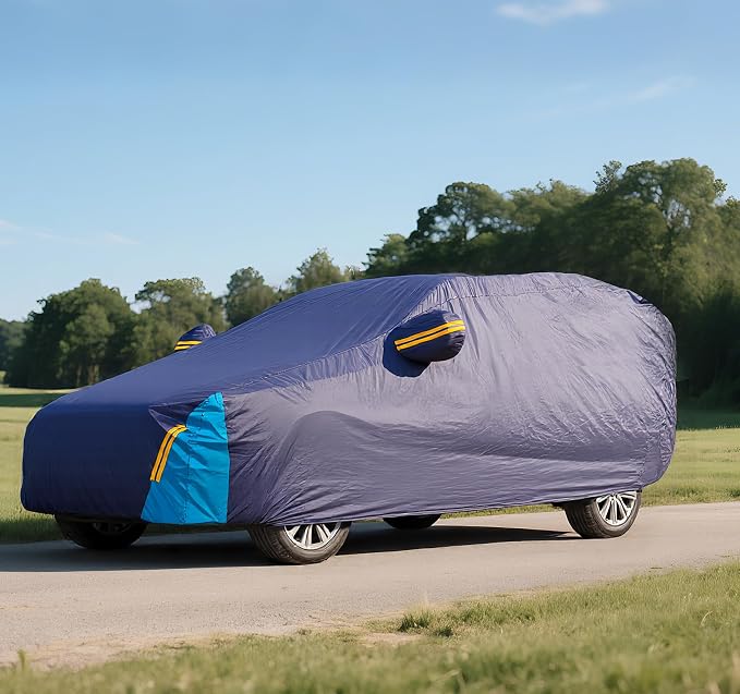 Car Cover Waterproof All Weather, 6 Layers Outdoor Full Exterior Cover Rain Sun UV Snowproof Protection with Zipper Cotton, Mirror Pocket for Chrysler Voyager
