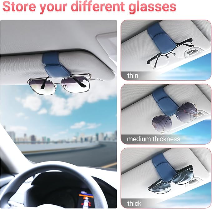 Sunglass Holder for Car Sun Visor Sunglasses Clip Car accessories -Blue | sun visor organizer, ticket card clip, eyeglass sunglasses holder, one-handed magnetic, anti-scratch, car stuff for women men