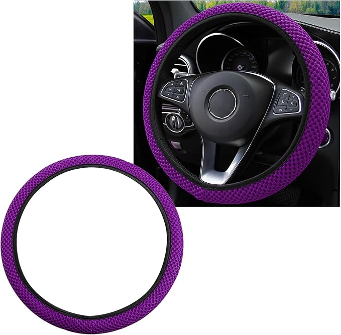 Yourkar Elastic Steering Wheel Cover, 15"×15" Comfy Breathable Stretch Steering Wheel Protector, Ice-Silk Cloth Polyester Steering Wheel Cover for Men Women, Car Accessories (Dark Purple)