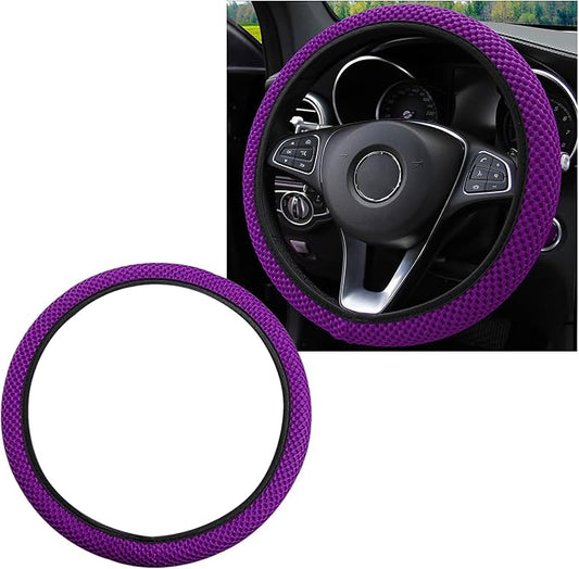 Yourkar Elastic Steering Wheel Cover, 15"×15" Comfy Breathable Stretch Steering Wheel Protector, Ice-Silk Cloth Polyester Steering Wheel Cover for Men Women, Car Accessories (Dark Purple)