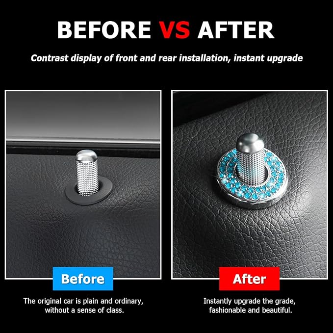 4PCS Bling Inner Car Door Lock Cover Stickers, Rhinestones Pull Rod Bolt Decorations, Crystal Auto Decals for Women Girls, Sparkly Car Door Lock Pin Caps for C Class C200L GLC260 C260L