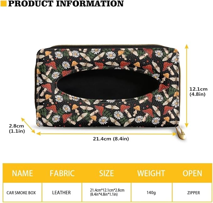 PU Leather Automotive Sun Visor Tissue Holder Mushroom Daisy Print Tissue Holder Tissue Box for Sun Visor & Back Seat Universal