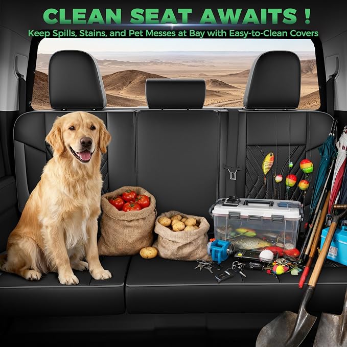Truck Leather Seat Covers for Chevy Silverado Gmc Sierra 2019-2026 | Crew Cab 1500/2500/3500HD, Bucket Seat, NO Rear Seatback Storage, Scratch-resistant, Easy-clean, Pickup Protector, Full Set