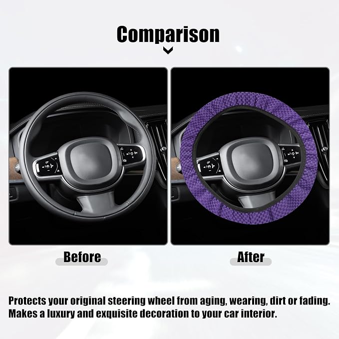 X AUTOHAUX Steering Wheel Cover Universal Elastic Stretch Antislip Breathable Microfiber Ice Silk Interior Trim Wheel Protector for Car Truck SUV Purple