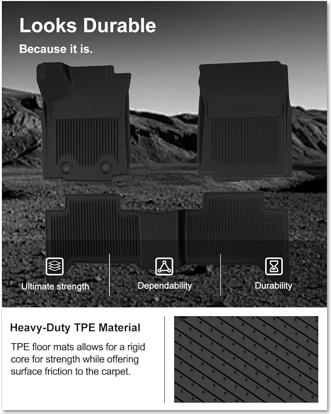 Kiwi Master Floor Mats for 2016 2017 Toyota Tacoma Double Cab Crew Cab | Custom Fit All Weather Car Mats, Heavy Duty TPE Floor Liners, Front & Rear 2 Row Set, Black