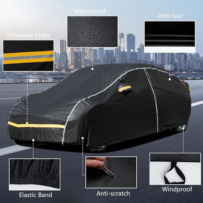 Car Cover Waterproof All Weather, 6 Layers Car Covers for Automobiles, Full Exterior Cover with Zipper, Outdoor SUV Car Cover Sun UV Rain Snow Wind Protection, Fit for 207"(207*75*74 inch)SUV
