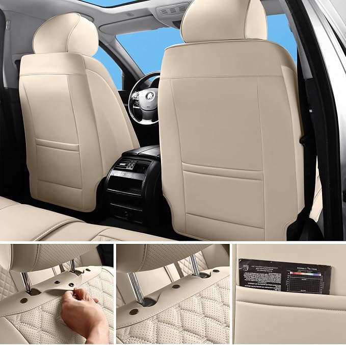 Car Seat Covers,Leather Front Seat Covers for Cars,Front Driver Seat Covers,Waterproof Car Seat Cushion Protectors,Universal Fit for Most Cars SUV Trucks (Beige, Front Seats)