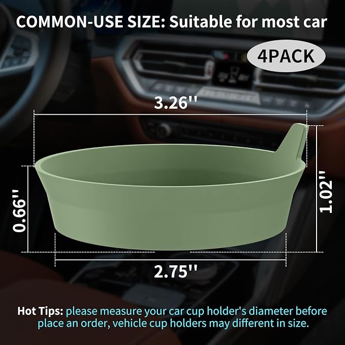 ME.FAN Car Cup Holder Coasters [4 Pack] Silicone Cups Mats, Automotive Universal Non-Slip Recessed Interior Accessories Olive Green