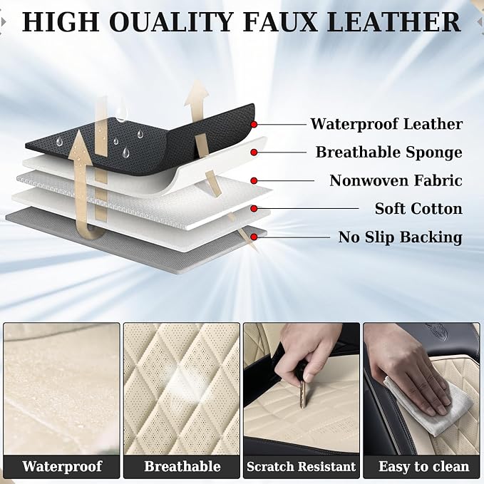 Coverado Car Seat Covers Full Set, Luxury Faux Leather Waterproof Seat Cover, Black and White Car Seat Covers, Car Seat Protector, Automotive Seat Covers Universal Fit for Most Cars, Black&White