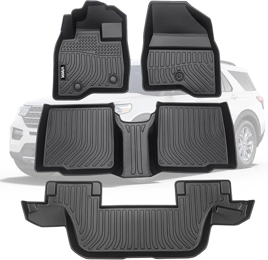 VIWIK Ford Explorer Floor Mats for 2015-2019 Custom Fit, All Weather Protection, TPE, 3D Scanning Design, Non-Slip, Easy to Clean, Install & Remove, Waterproof, Odorless, Wear-Resistant