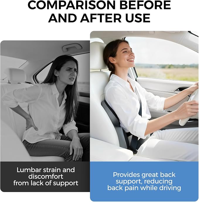 BEBAS Ergonomic Memory Foam Lumbar Support Pillow for Car, BlackGray | Zoned Pressure Relief for Back Support, Lumbar Cushion with Fixed Ring, Breathable Washable Cover, Fits Driving & Office