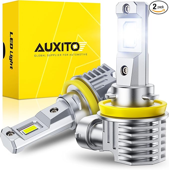 AUXITO H11 LED Bulb H8 H9 H16 80000LM 6500K Cool White, EMC Protection, Plug-N-Play, Real 1:1 Halogen Size Fog Lights, Pack of 2