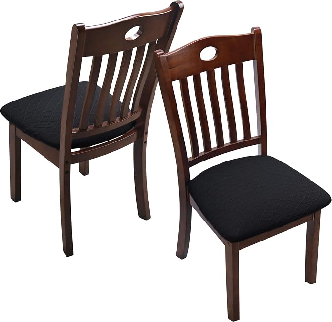 Fuloon Stretch Chair Seat Covers 6 PCS, Removable Washable Dining Chair Covers Anti-Dust Dining Room Seat Cushion Slipcovers (6, Black)