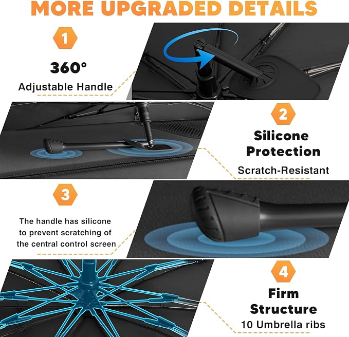 KUST Sun Shade Umbrella for Ford Ranger 2019-2025 2026 | Custom Fit Windshield Sunshade | Foldable Sunshade with Bendable Handle | Blocks Heat & UV Scratch Resistant Keep Car Cool Sunshield