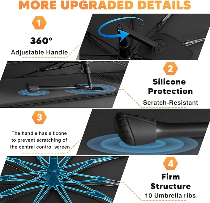 KUST Sun Shade Umbrella for 2018-2026 Jeep Wrangler JL & 2020-2026 Jeep Gladiator JT | Custom Fit Windshield Sunshade | Foldable Sunshade with Bendable Handle | Blocks Heat & UV Rays Keep Car Cool
