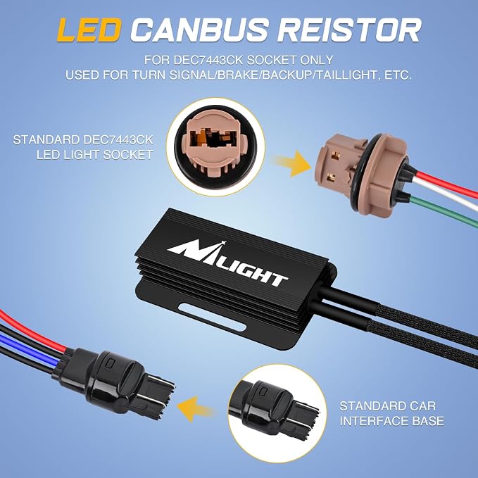 Nilight 7443 CK LED CANbus Decoder, Anti-Flickering Harness Load Resistor Kit Turn Signal Error Warning Canceller, Pack of 2
