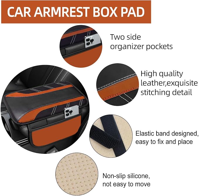 NBTEPEM 10 Pcs Car Floor Mats Full Set & Sport Leather Steering Wheel Cover 14.5-15 inch, Center Console Cover, Seat Belt Cushion, Cup Holder Coaster, Universal Automobile Interior Sets (Brown)