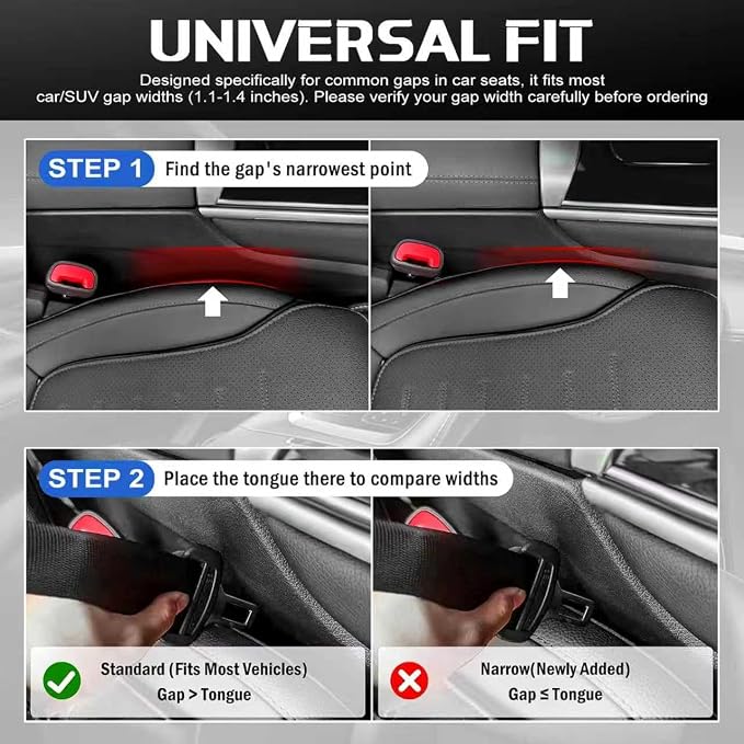 4PCS Car Seat Gap Filler Organizer & Leak-Proof Blocker, Black | Universal Fit, Storage Slot, Leak-Proof Seat Gap Plug, For Car SUV Truck