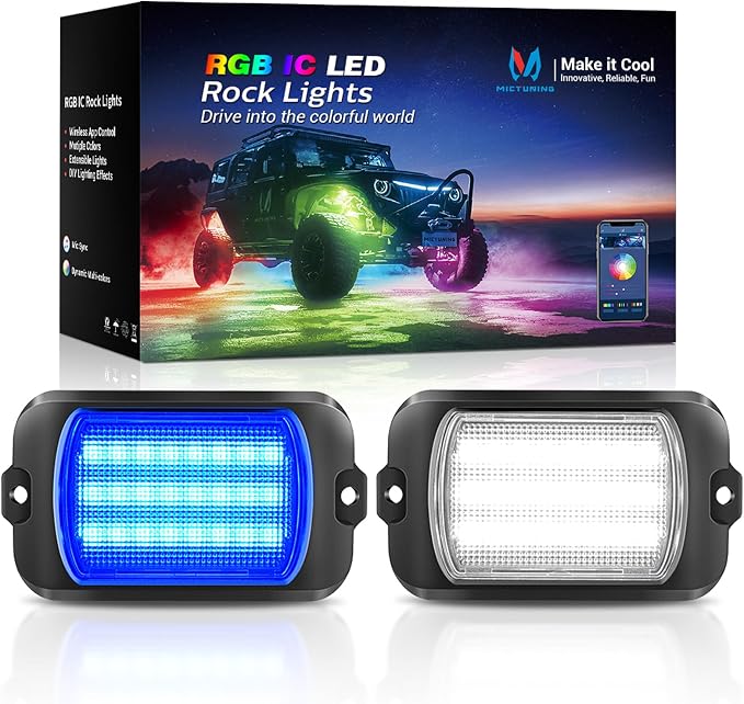 MICTUNING Q1 MAX RGB+IC 2 Pods Replacement Led Rock Lights (No Controller) | Brighter 24 Light Chips Per Pod, Aluminum Housing, IP68 Waterproof, Dual-Path Wiring Options, Up to 24 Pods, 2-Year Warranty
